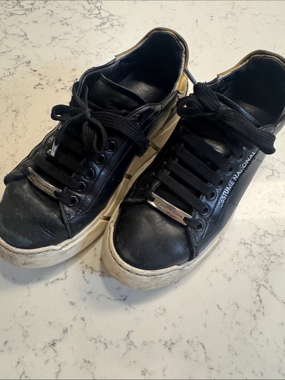 Costume National Black Leather Low-Top Sneakers with Chunky Sole